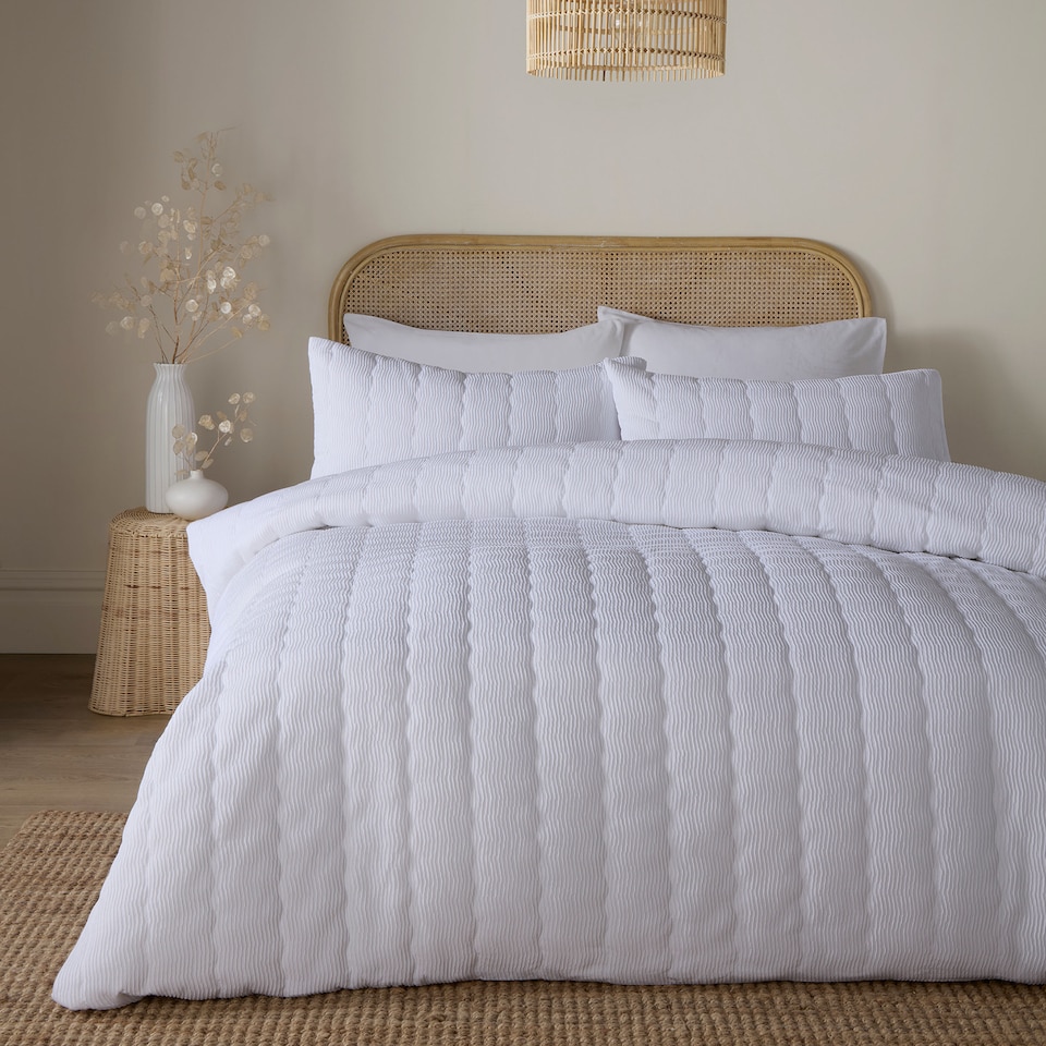 image 1 of Serene Crinkle Wave Duvet Cover Set White