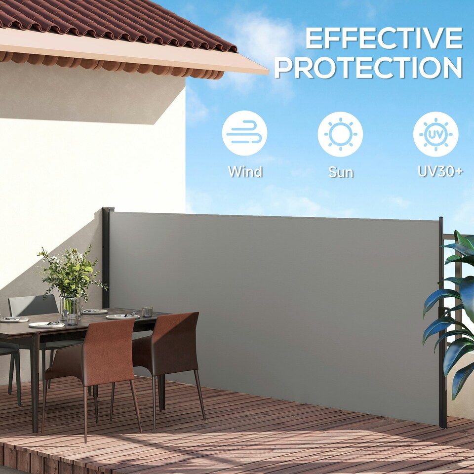 image 1 of Outsunny Side Awning Retractable, Privacy Screen, 400x160cm, Light Grey Grey