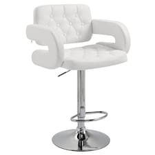 HOMCOM Swivel Bar Stool with Extra Large Seat, PU Leather Upholstered Adjustable Barstool with Back, Arm and Footrest, Breakfast Bar Chair for Bistro, Kitchen, White