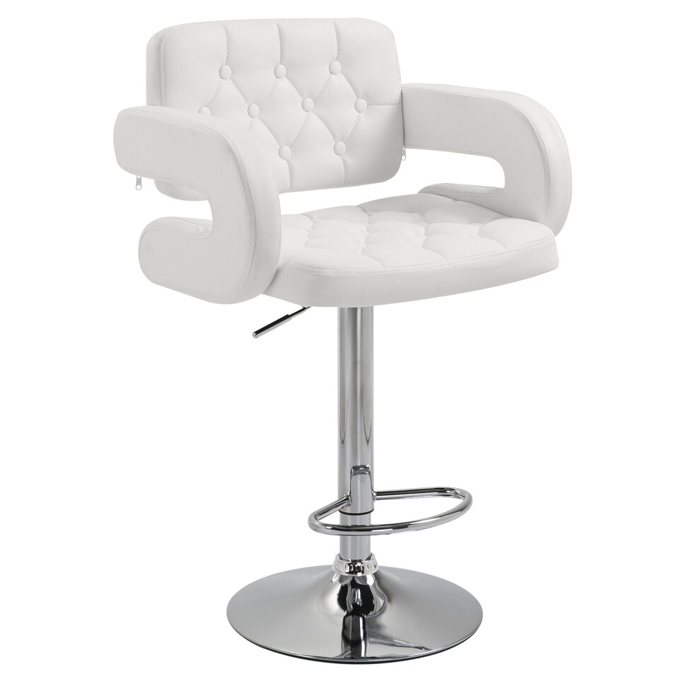 image 1 of HOMCOM Swivel Bar Stool with Extra Large Seat, PU Leather Upholstered Adjustable Barstool with Back, Arm and Footrest, Breakfast Bar Chair for Bistro, Kitchen, White