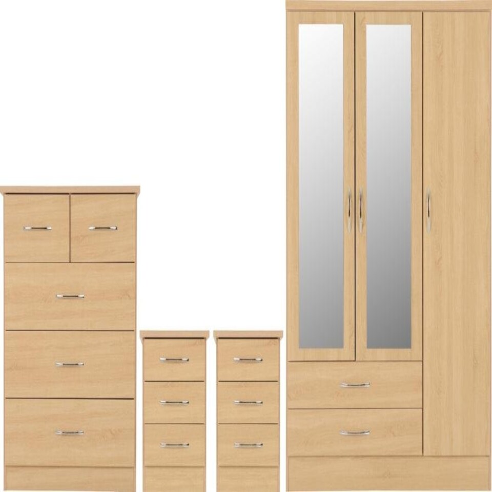 image 1 of Nevada 3 Door Wardrobe 4 Piece Bedroom Set Brown | Sonoma Oak