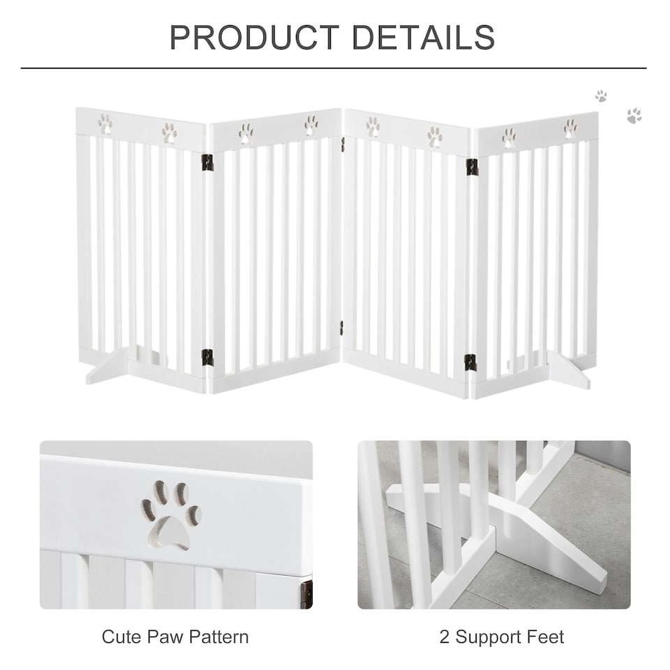 image 1 of PawHut Pet Gate Foldable Fence Freestanding Dog Barrier w/ Support Feet White