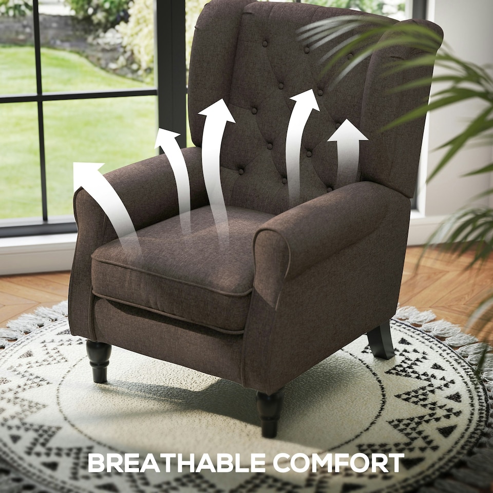 image 1 of HOMCOM Accent Chair Wingback Armchair Retro Tufted Club Wood Fabric, Brown