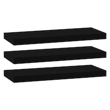 Floating Wooden Wall Shelves - 60x23.5cm | Black | Black & Set of 3 | 3