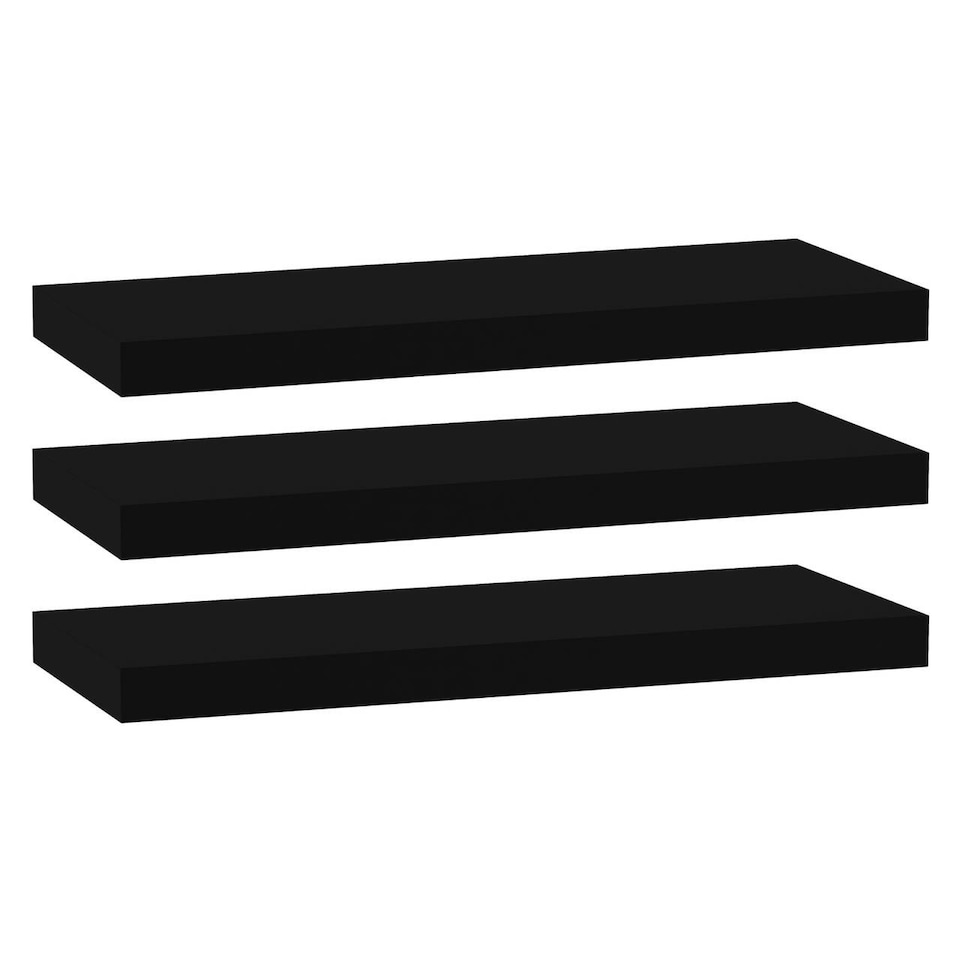 image 1 of Floating Wooden Wall Shelves - 60x23.5cm | Black | Black & Set of 3 | 3