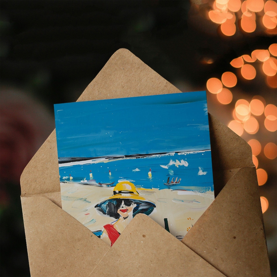 image 1 of Beach Holiday Vacation Oil Woman Birthday Card