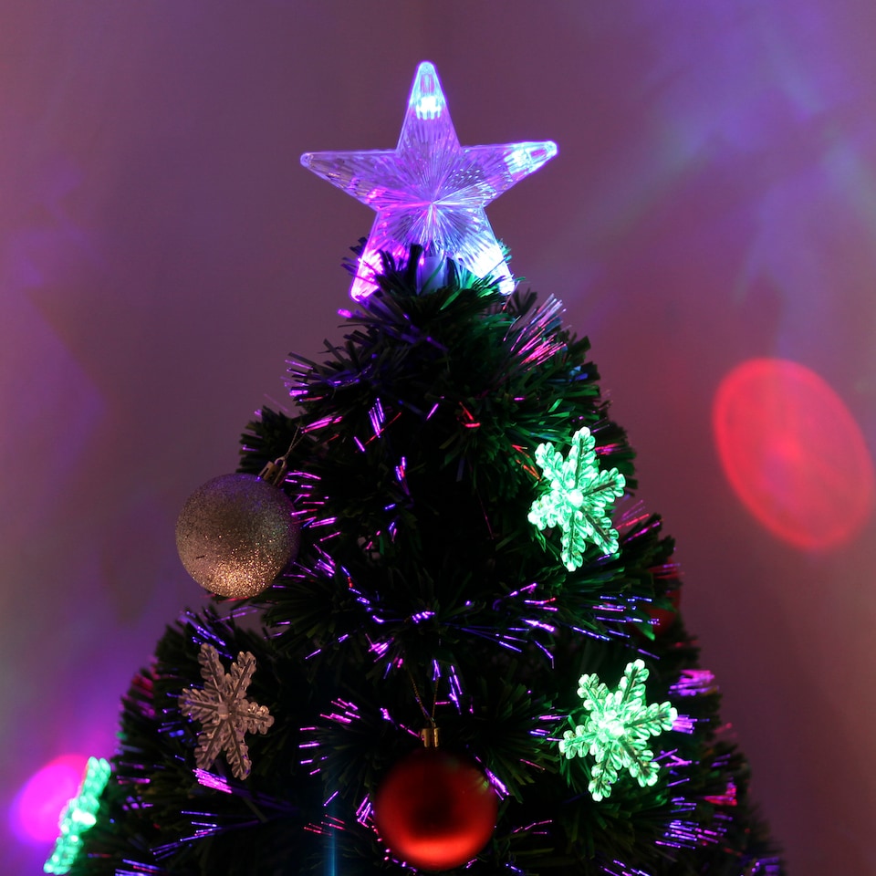 image 1 of HOMCOM 3FT Green Fiber Optic Full Lights Christmas Tree Multi LED Stars