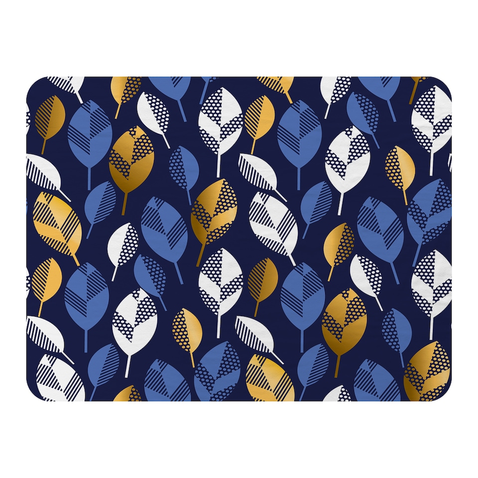 image 1 of White Blue & Gold Leaves On Navy Blanket | Multi