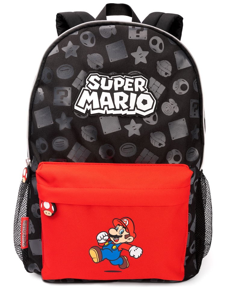 image 1 of Nintendo Super Mario Backpack For Boys & Girls | Kids Toad Mushroom Black School Rucksack 16 Inch | Gamer Bag With Adjustable Straps One Size | Black | Black