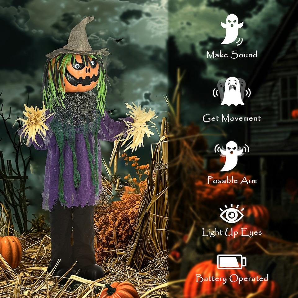image 1 of HOMCOM Pumpkin Halloween Animatronic Prop for Indoor Outdoor Decoration