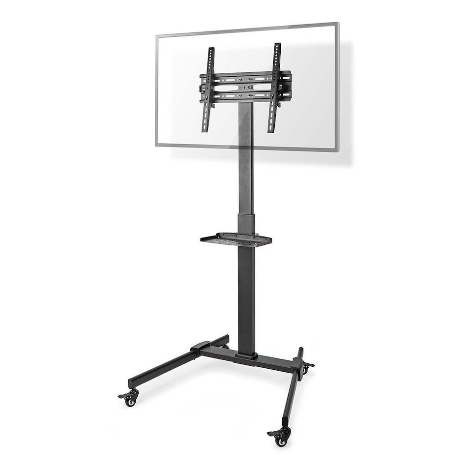 image 1 of Nedis TV Floor Presentation Meeting Stand Lockable Wheeled Trolley 32-55" up to 35 kg, Column Design, Adjustable, Snap-lock, AV Shelf - Black