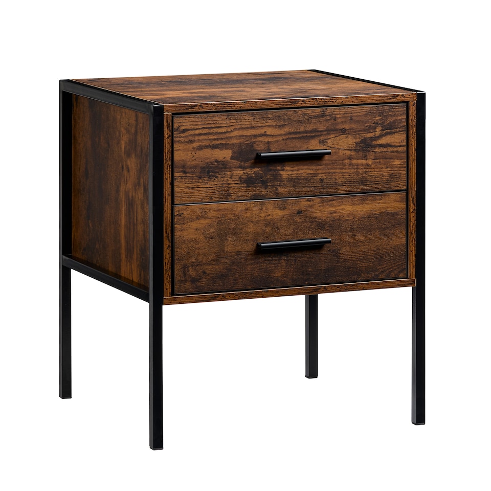 image 1 of Vida Designs Brooklyn 2 Drawer Bedside Cabinet Industrial Cabinet Table Nightstand, Dark Wood