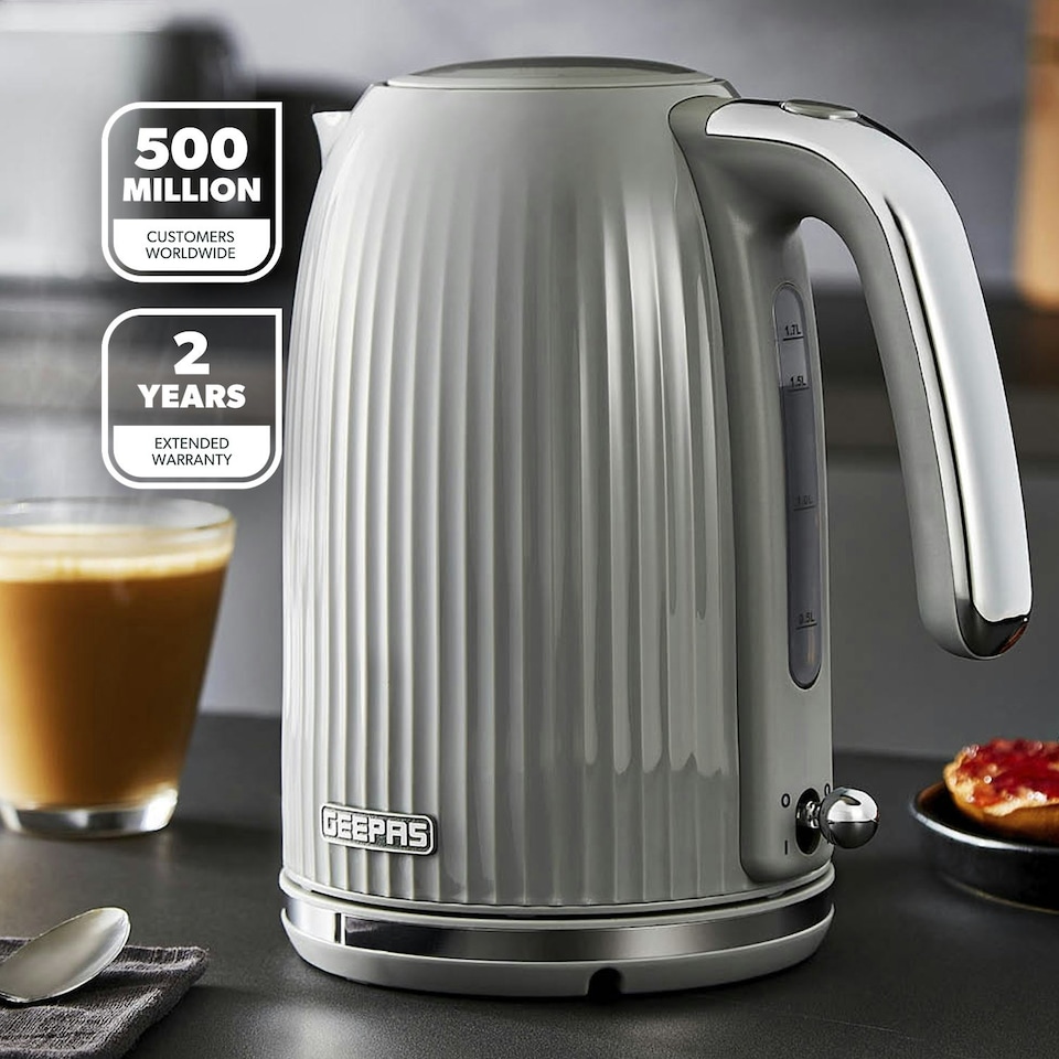 image 1 of GEEPAS 1.7L Electric Kettle 3000W 360° Rotational Base Cordless Kettle, Grey