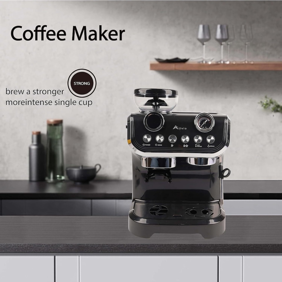 image 1 of Alivio 2L Bean to Cup Coffee Machine, 1450W Automatic Espresso & Cappuccino Maker with Built-in Grinder and Milk Frother for Home & Office