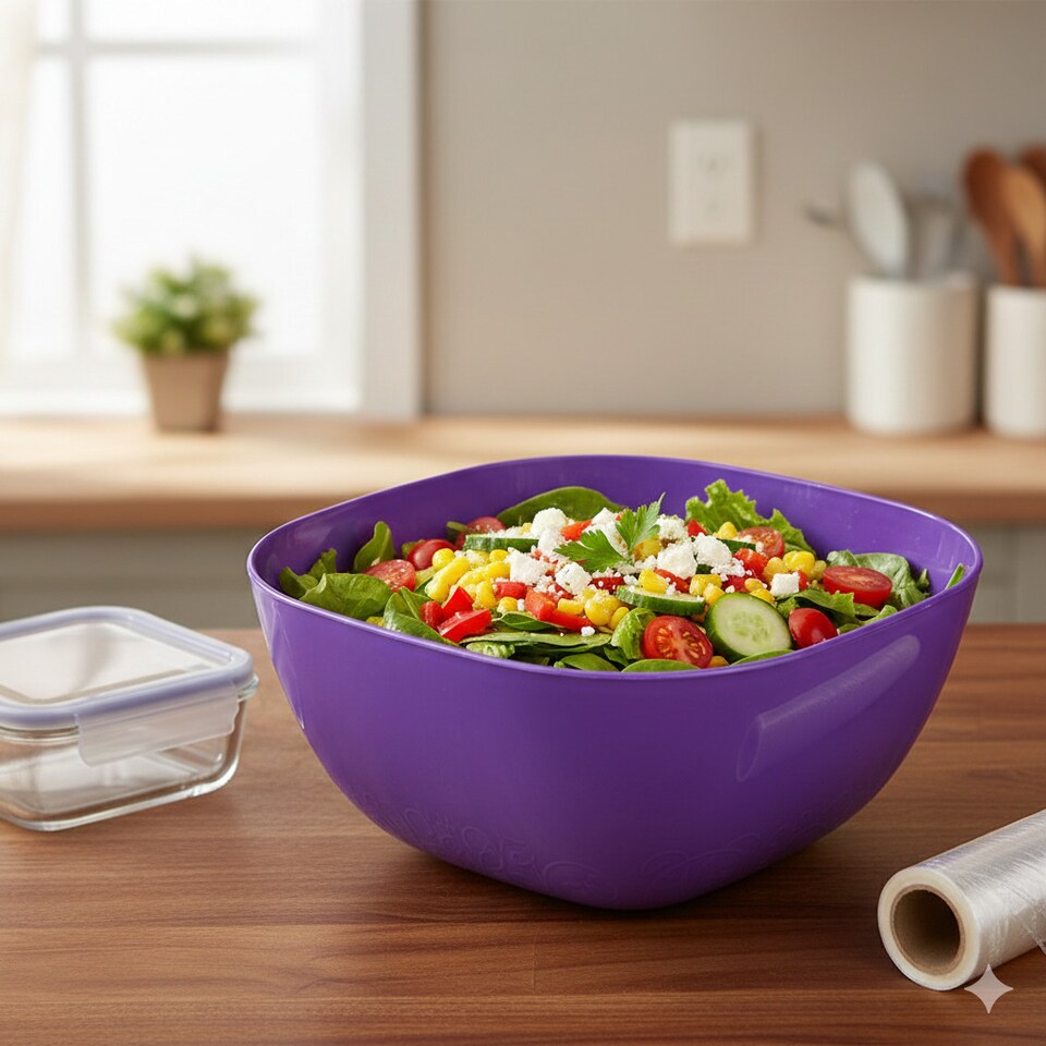 image 1 of Large Durable Plastic Salad Serving Bowl Microwave Dishwasher Food Safe | Purple | Purple | 1