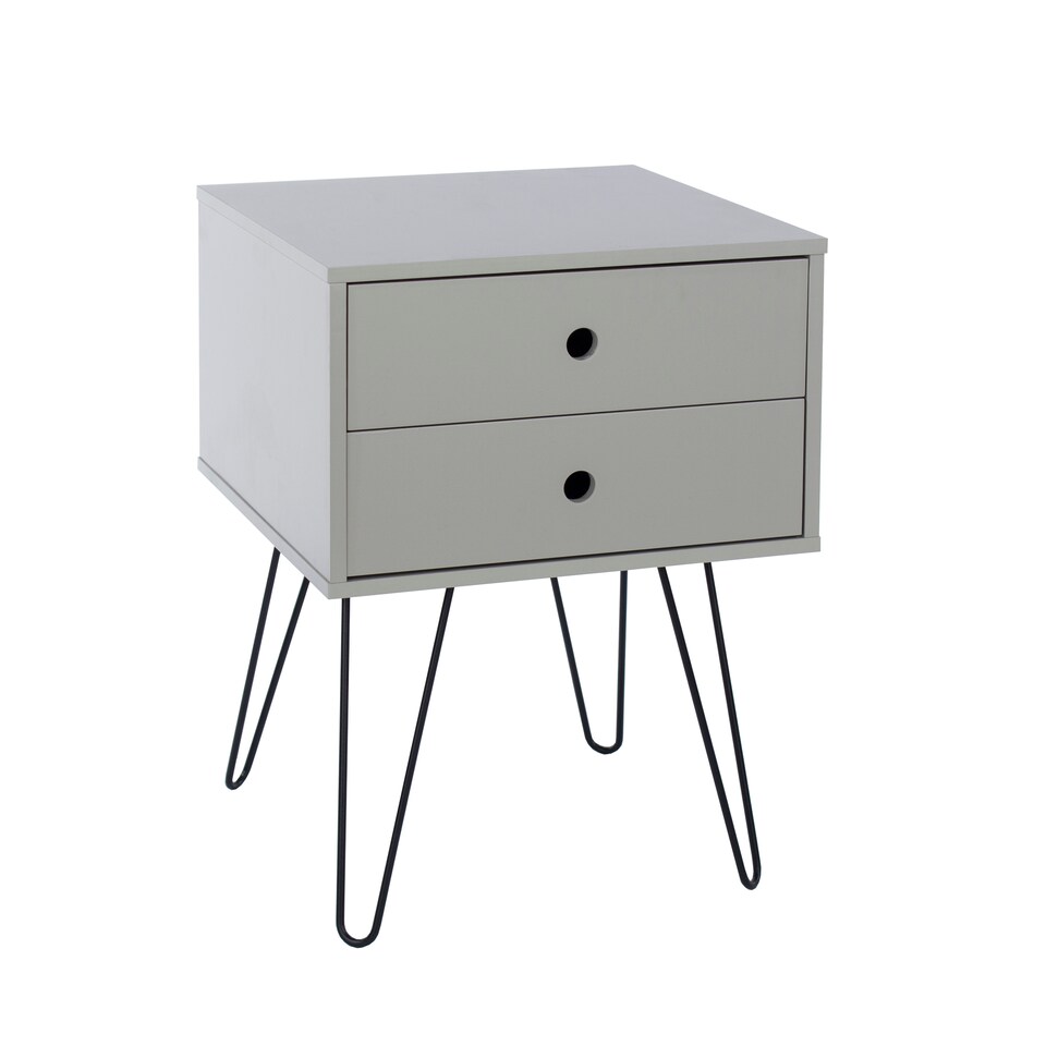 image 1 of Options Telford 2 Drawer Bedside Cabinet - Contemporary Painted Nightstand with Metal Hairpin Legs | Grey | Grey | One Size | 1