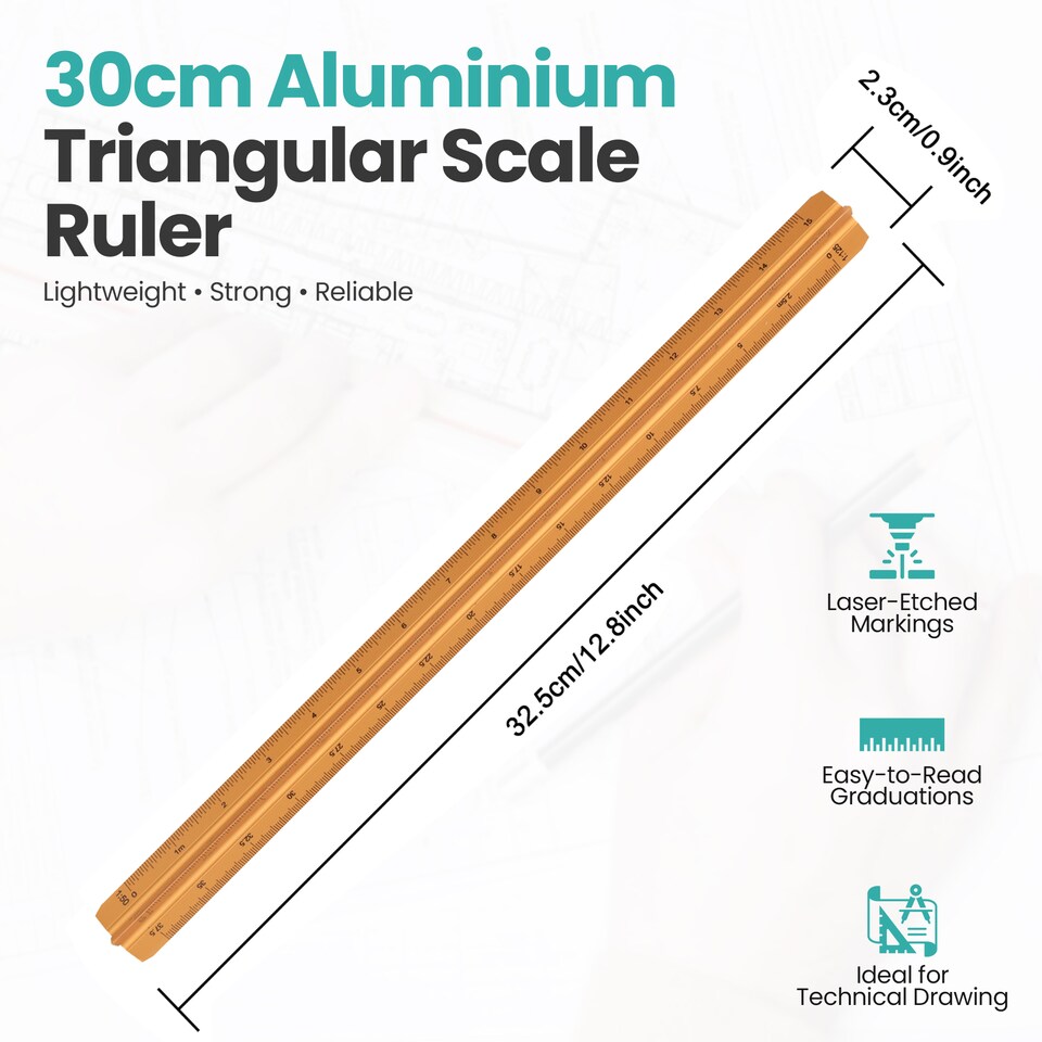 image 1 of 30cm Aluminium Triangular Ruler with 6 Precision Scales - 1pc