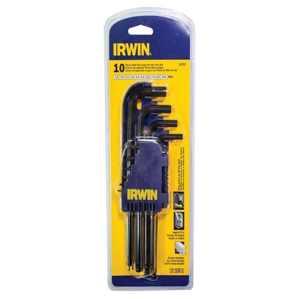 IRWIN T10757 Long Arm Ball End Hex Key Set, 10 Piece (1.5-10mm)