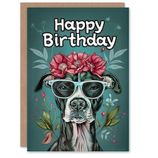 Staffy Lover Flowers Sunglasses Woman Dog Her Birthday Card