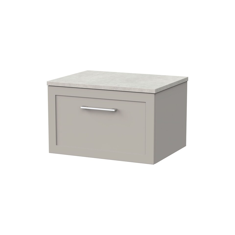 image 1 of Balterley Stonnall Traditional Wall Hung 1 Drawer Vanity Unit with White Sparkle Laminate Worktop, 600mm, Pebble Grey