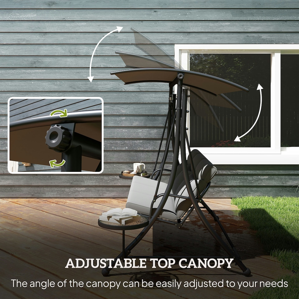 image 1 of Outsunny 3-Seater Swing Seat w/Canopy & Coffee Table, Dark Grey Grey | Dark Grey