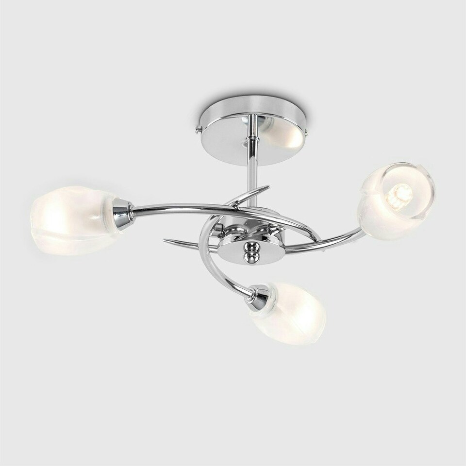 image 1 of ValueLights Modern Chrome 3 Way Ceiling Light With Frosted Glass Shades