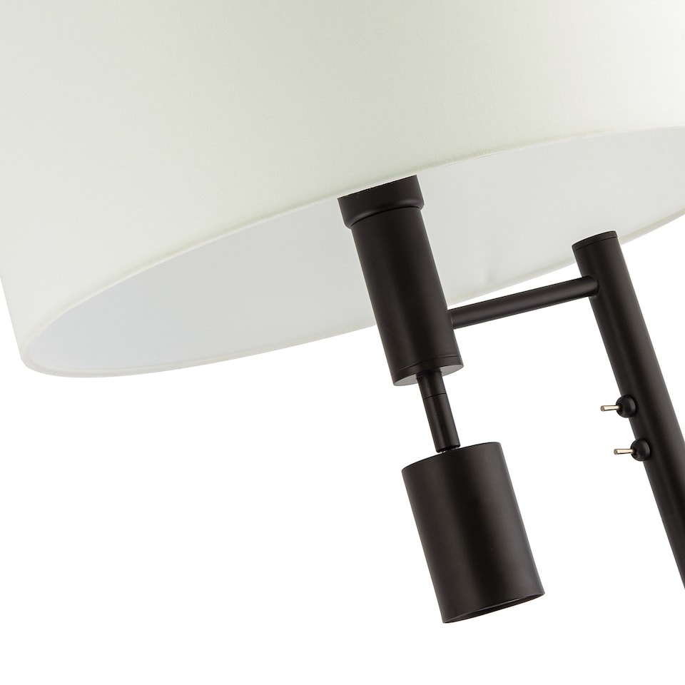 image 1 of Modern Black Floor Light with LED Adjustable Spot Lamp and White Cotton Shade | Black