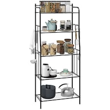HOMCOM 5-Tier Kitchen Storage Unit, Microwave Stand with Open Shelves and Hooks