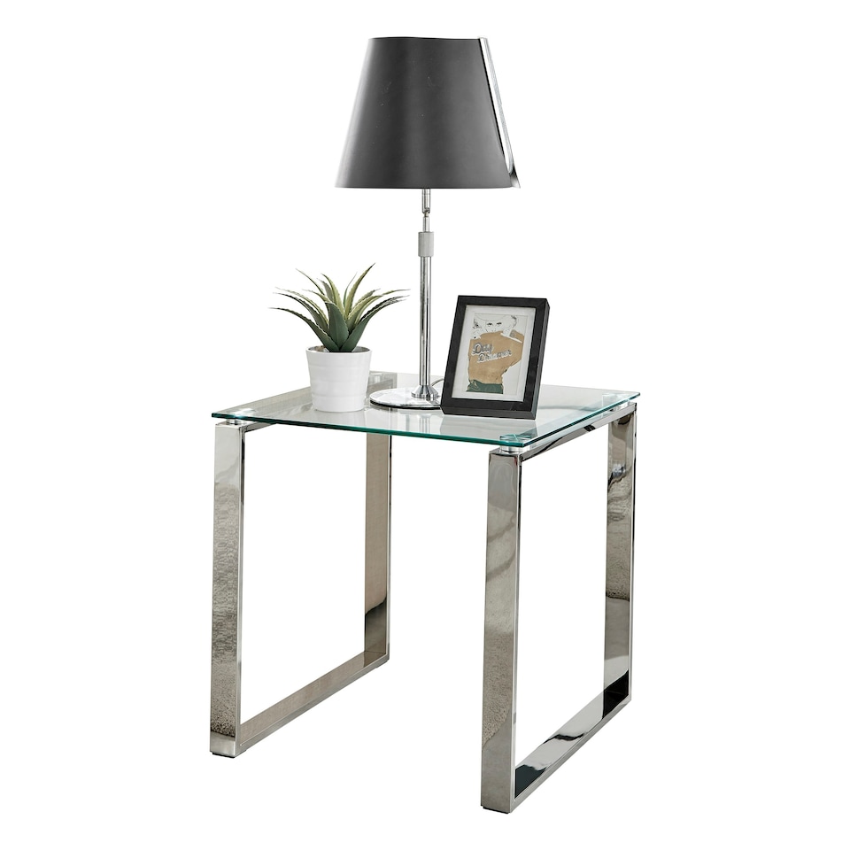 image 1 of Furniturebox Miami Modern Clear Glass And Chrome Metal Side End Table