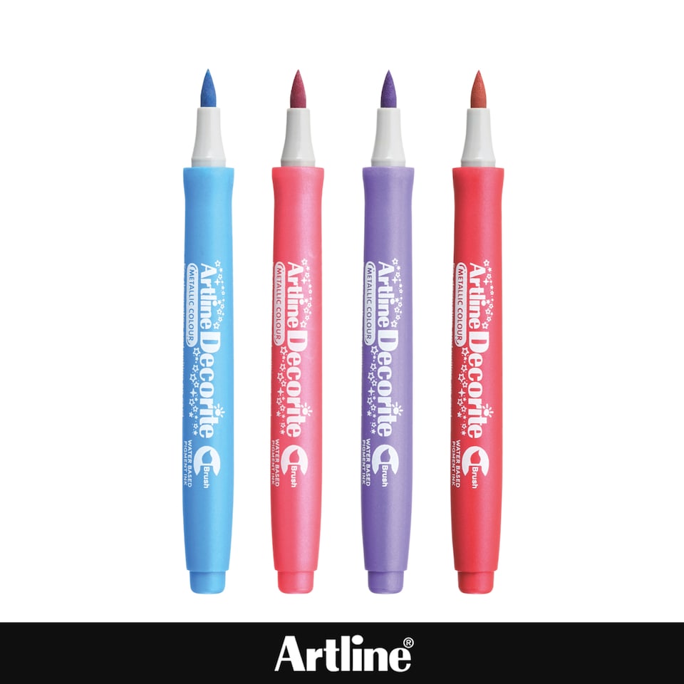 image 1 of Artline Decroite Brush Markers Contemporary Metallic Colours 4 Pack