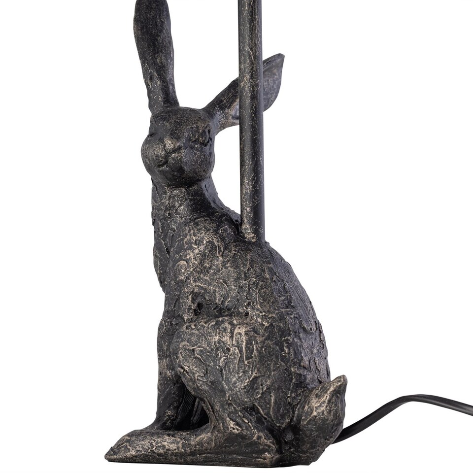 image 1 of Set of 2 Henrietta - Antique Gold Rabbit Table Lamps With Grey Linen Shade | Gold | Grey | Large | 2