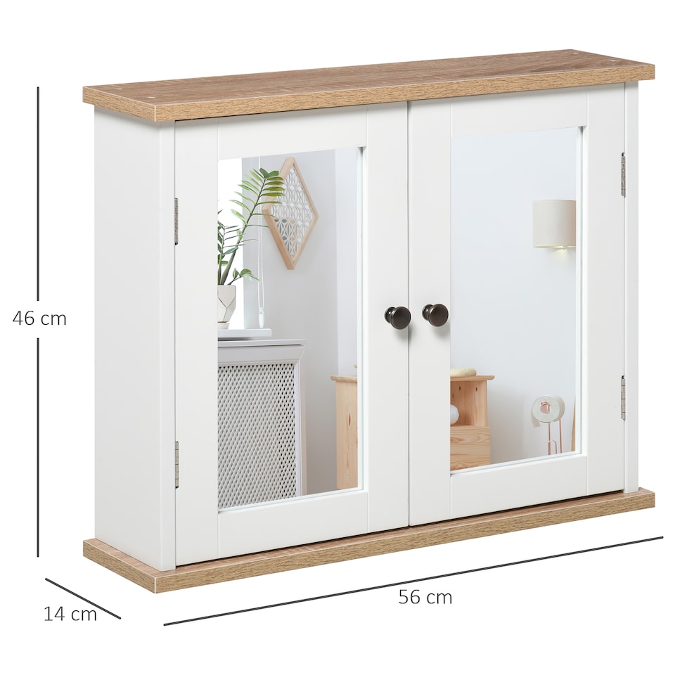 image 1 of kleankin Bathroom Mirror Cabinet Wall Mounted Storage Cupboard with Double Door and Adjustable Shelf, White