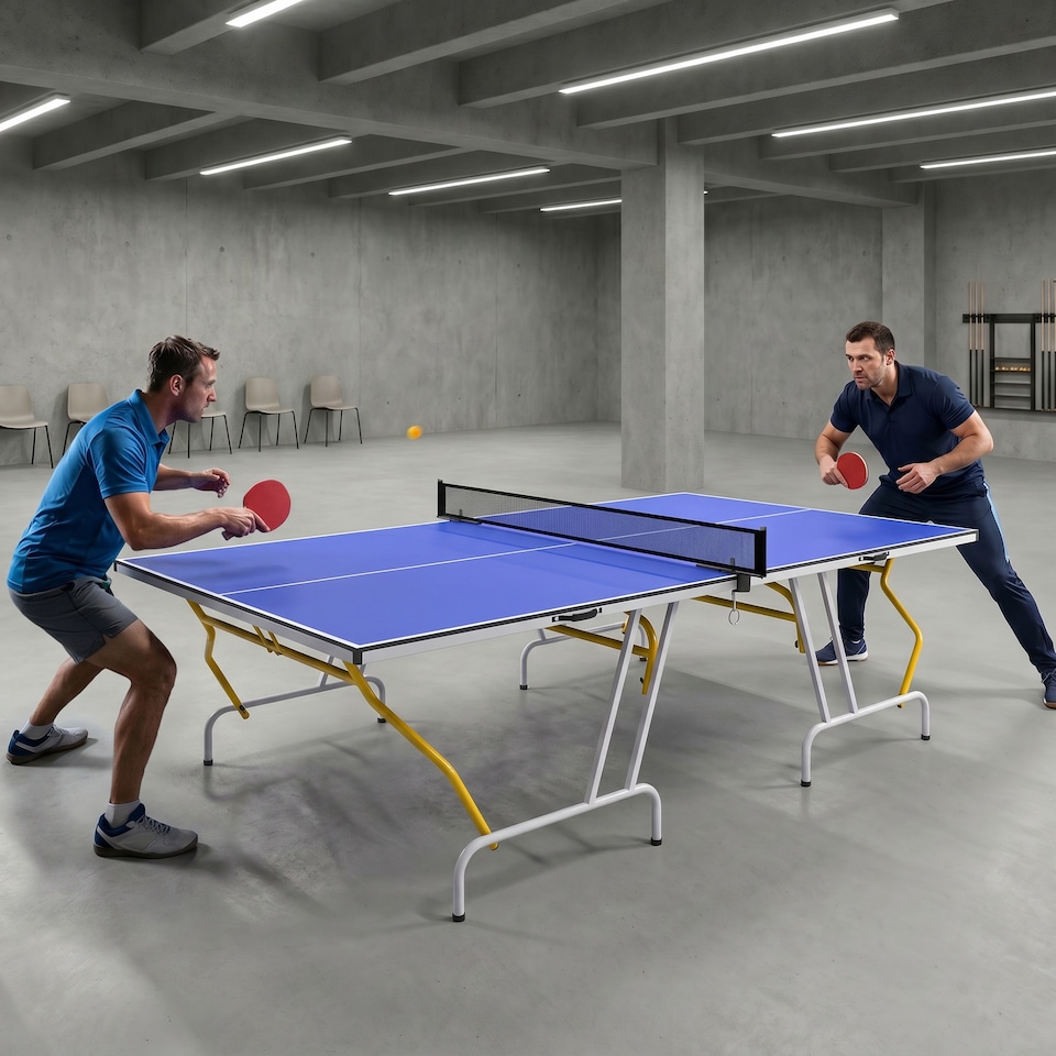 image 1 of SPORTNOW 9FT Foldable Table Tennis Table with Cover, Net, Paddles, Balls - Blue