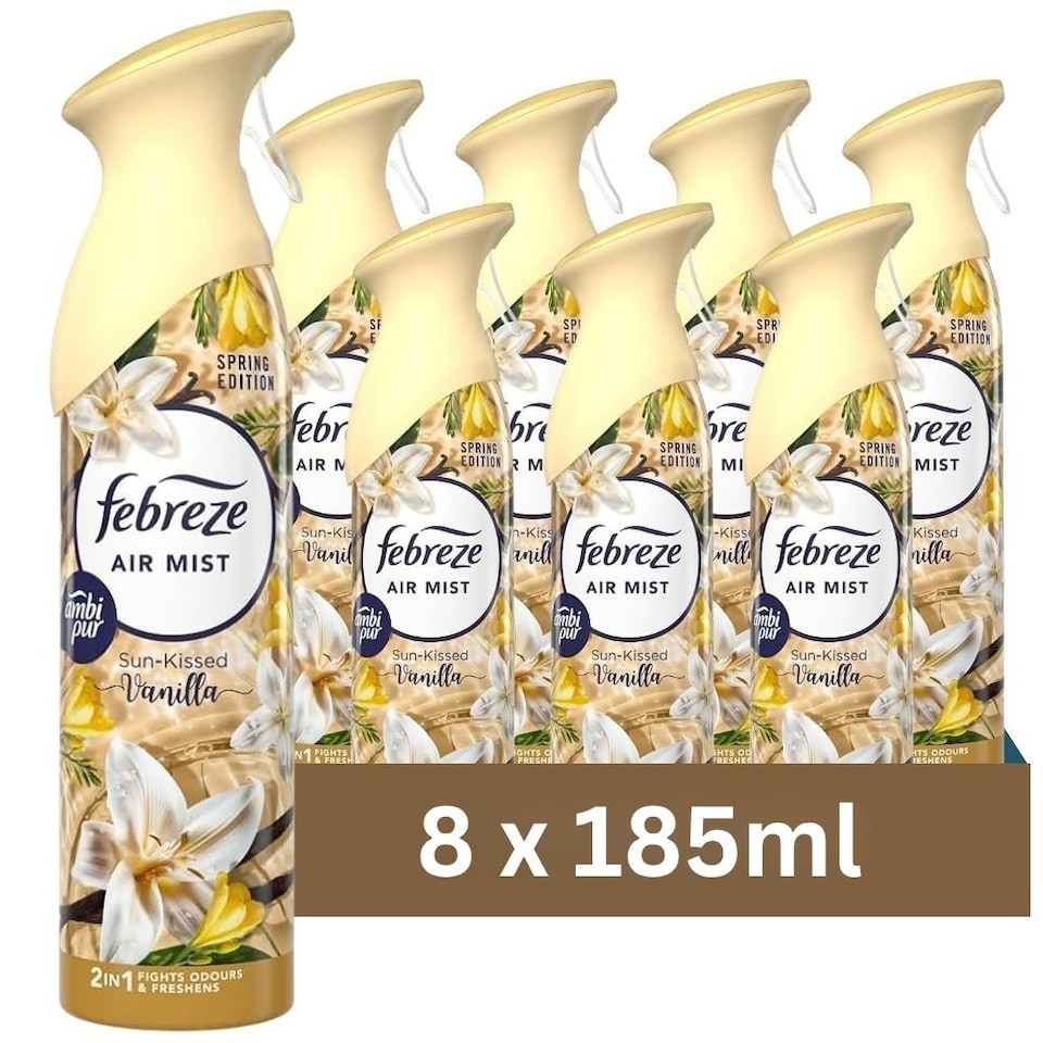 Febreze Sun-Kissed Vanilla Air Freshener Spray 185ml 8 Pack