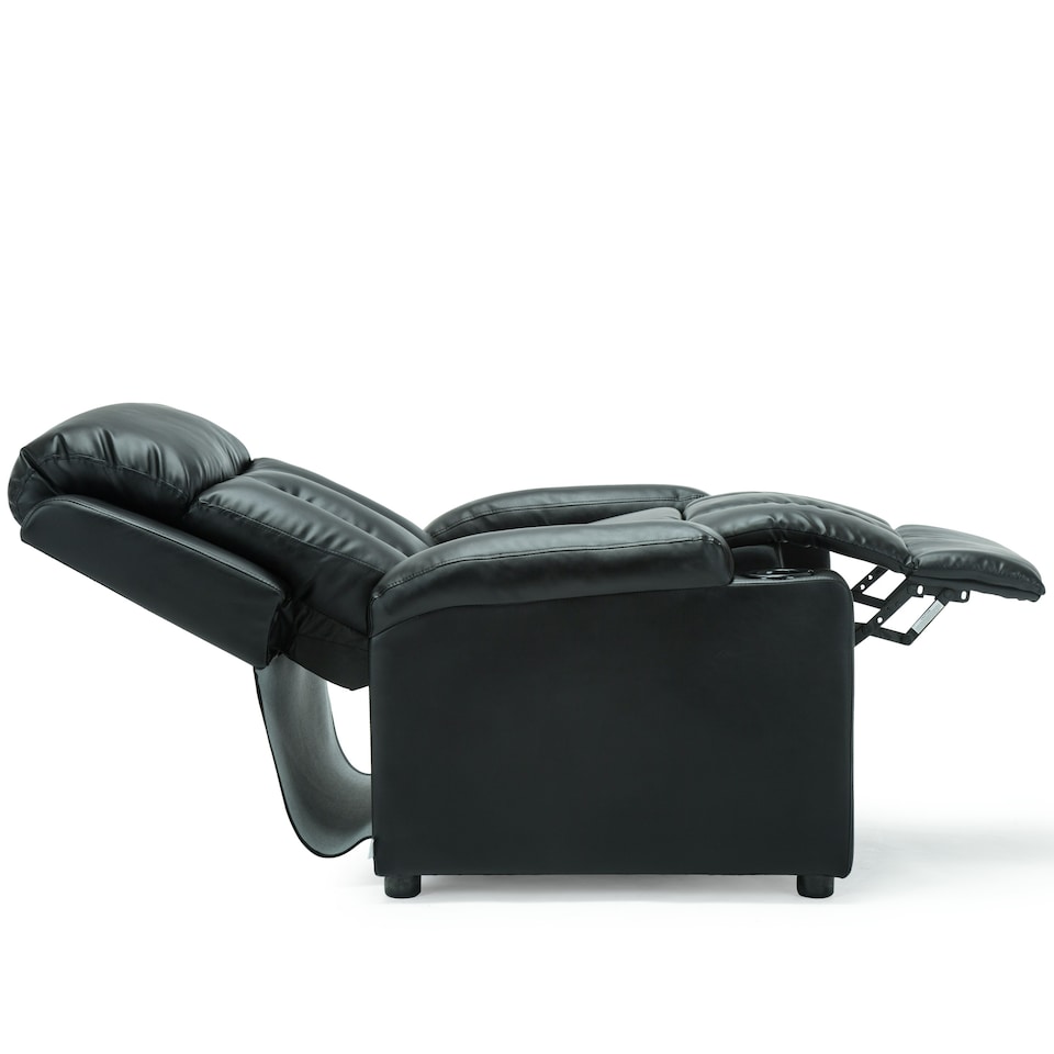 image 1 of Studio Bonded Leather Recliner w Drink Holders Sofa Chair (Black)