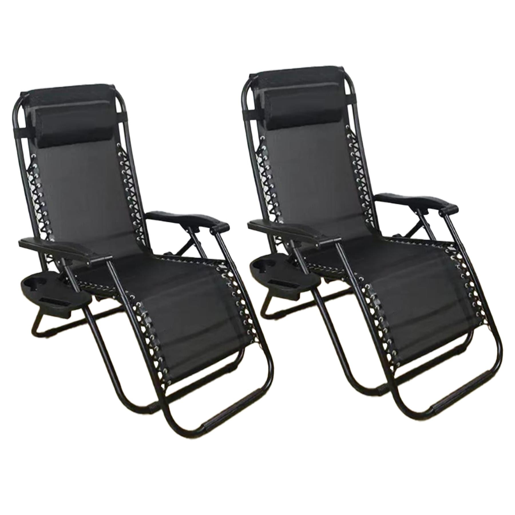 Set of 2 Padded Zero Gravity Recliner Chairs with Cup Holders - Outdoor Garden Lounger