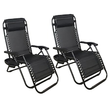 Set of 2 Padded Zero Gravity Recliner Chairs with Cup Holders - Outdoor Garden Lounger
