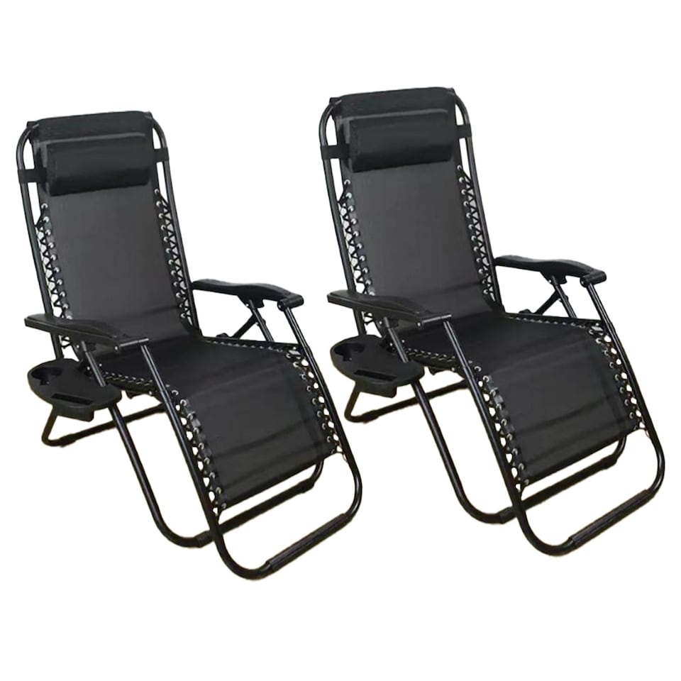 image 1 of Set of 2 Padded Zero Gravity Recliner Chairs with Cup Holders - Outdoor Garden Lounger