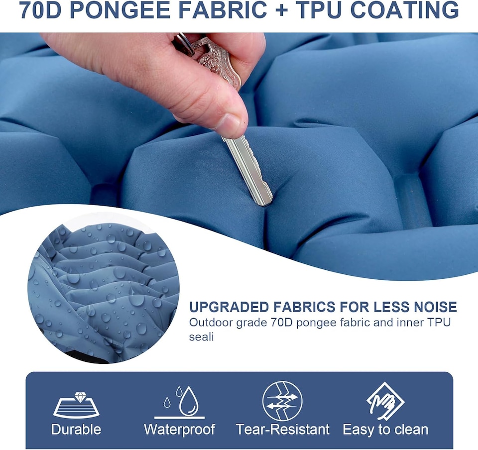 image 1 of Ultralight Inflatable Sleeping Mat with Built-in Pillow & Foot Pump | Blue | Blue