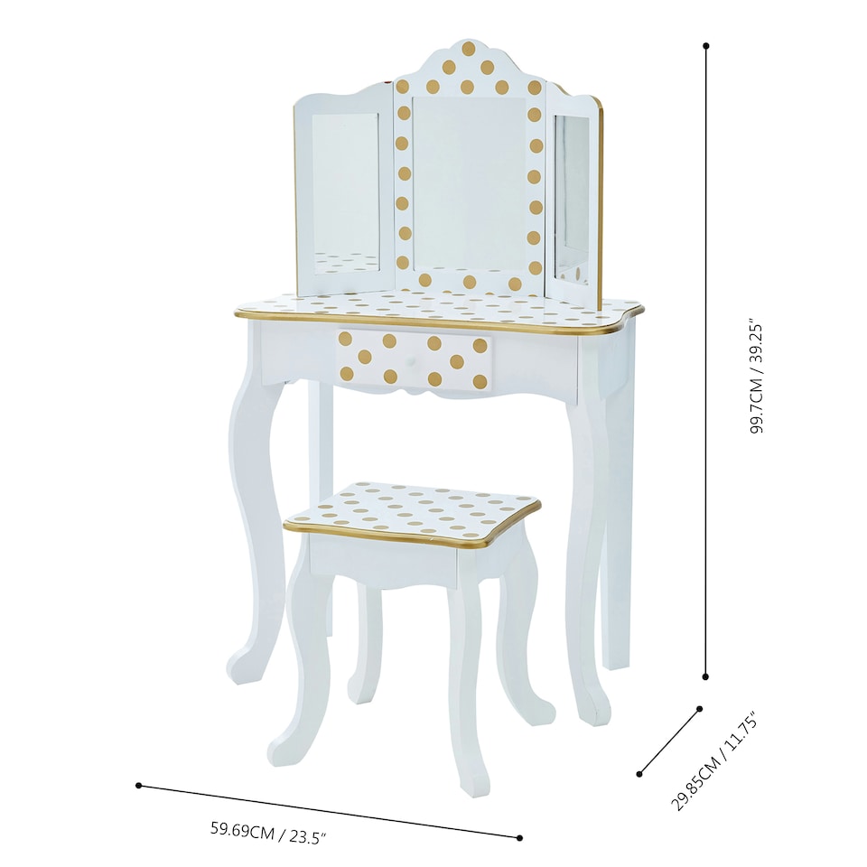 image 1 of Teamson Kids Polka Dot Prints Gisele Vanity Playset with LED Mirror