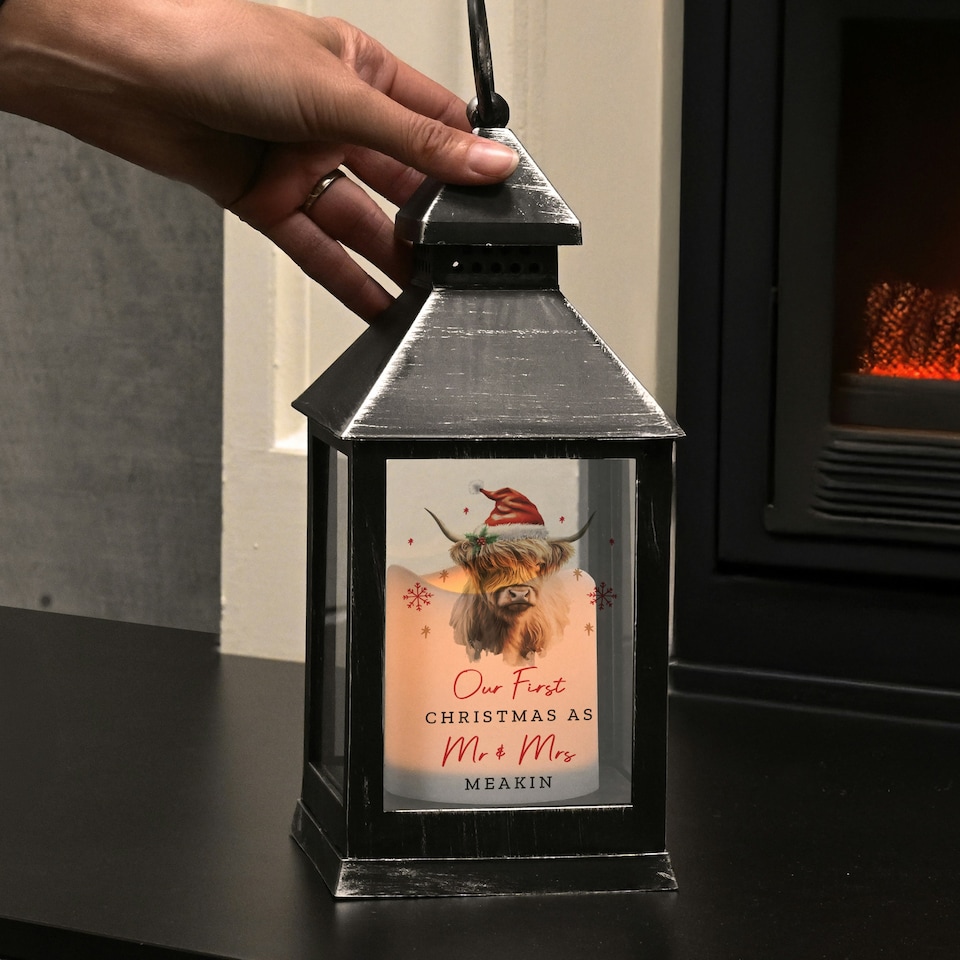 image 1 of Personalised Highland Cow Christmas LED Lantern