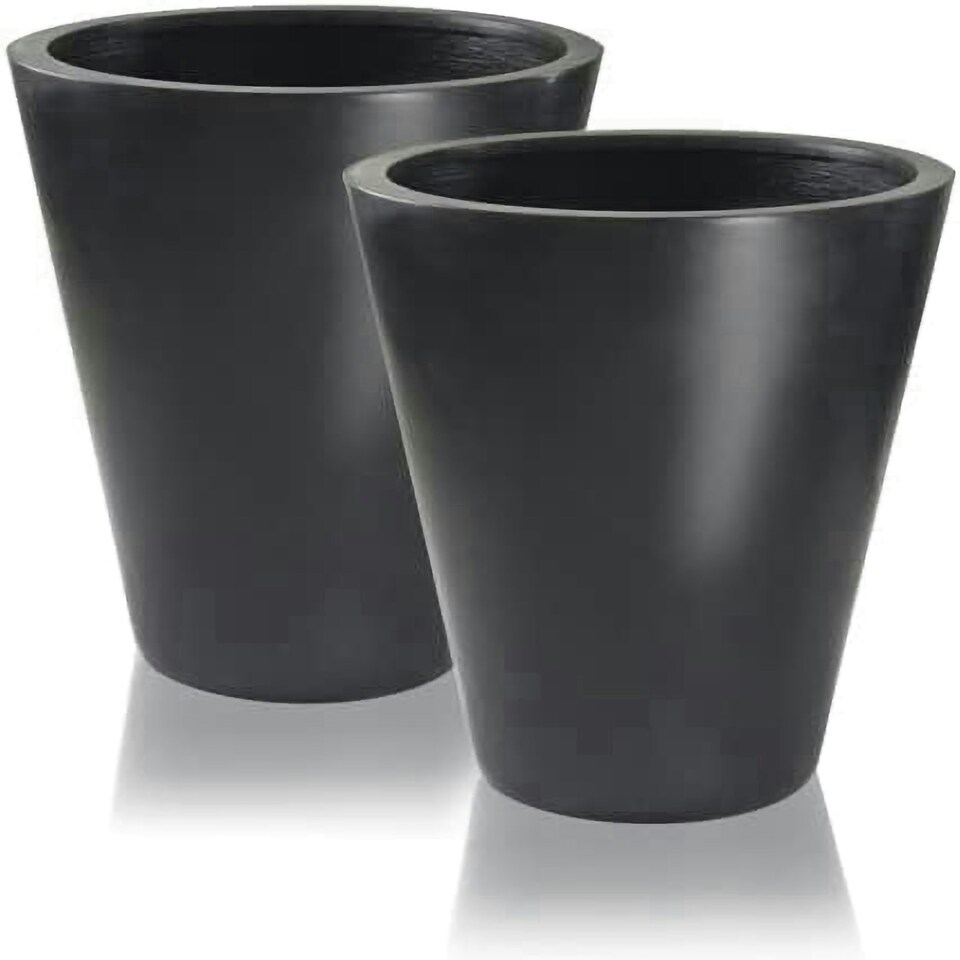 image 1 of Primrose Set of 2 Polystone Calgary Black Tall Indoor Garden Planter 69cm