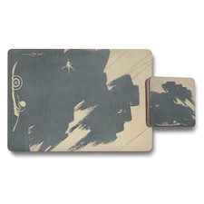 12 Piece Placemats And Coasters Set With Designer Artwork And Wood Bottom