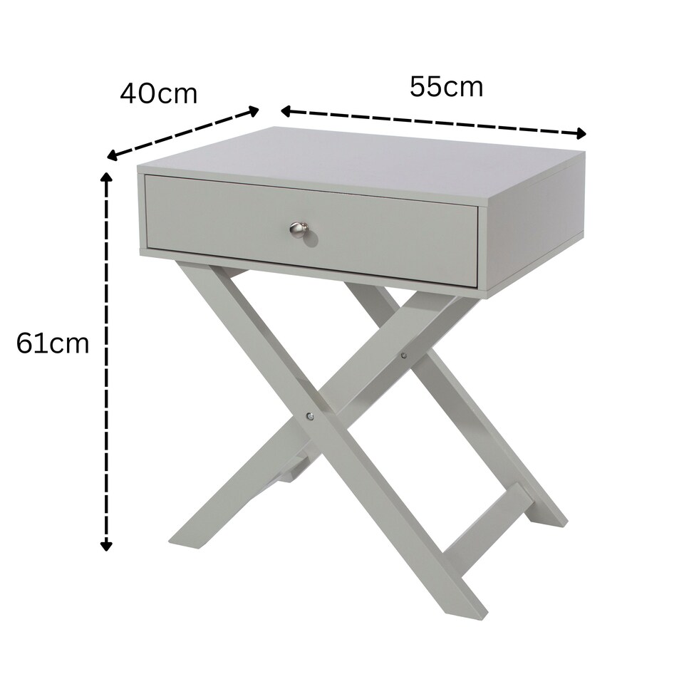 image 1 of Options 1 Drawer X-Frame Bedside Table - Painted Finish, Polished Metal Handle | Grey | Grey | One Size | 1