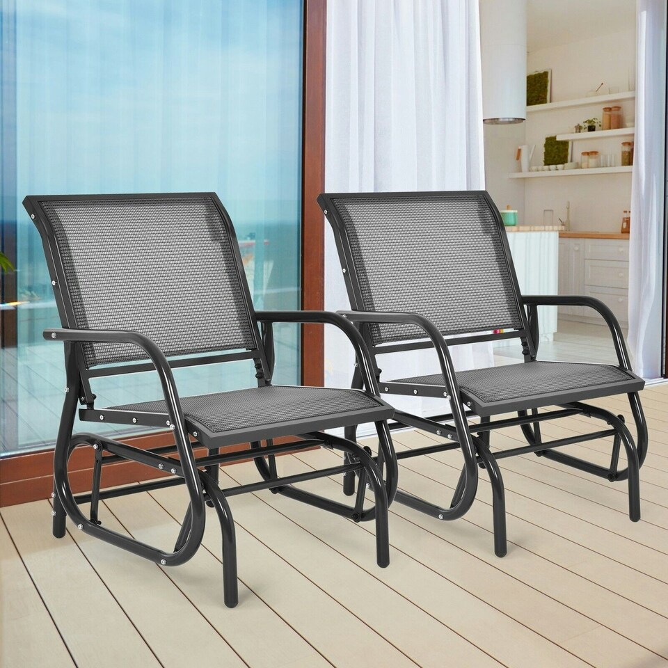 image 1 of COSTWAY Garden Glider Chair Swing Rocking Chair Grey Grey