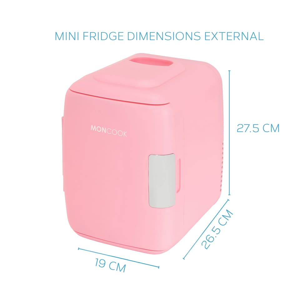image 1 of MONCOOK Mini Fridge For Bedrooms - Small, Portable & Quiet Mini Fridges For Skincare, Medicine, Food & Drinks - Cooling & Warming Function - 5L - Pink Mono