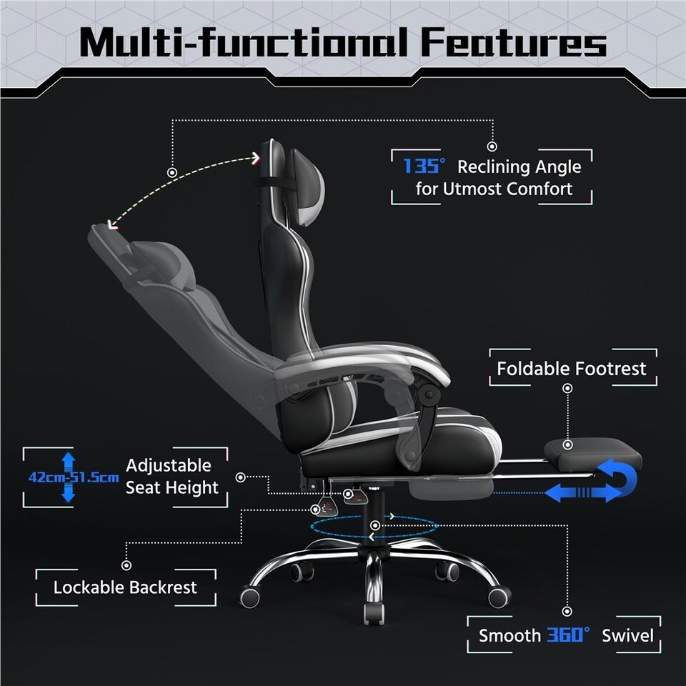 image 1 of Yaheetech Ergonomic Computer Chair with Massage Lumbar Pillow Multi | Black/White