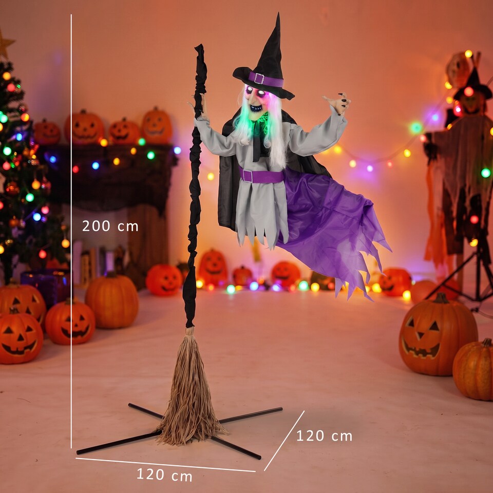 image 1 of HOMCOM 200cm Life Size Animated Witch, Scary Halloween Animatronic Decor