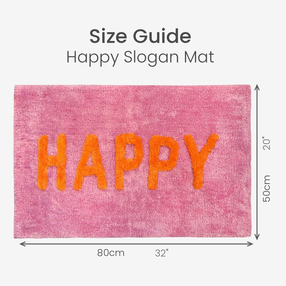 image 1 of Happy Slogan Colourful Bath Mat Non Slip - Soft & Absorbent Pink