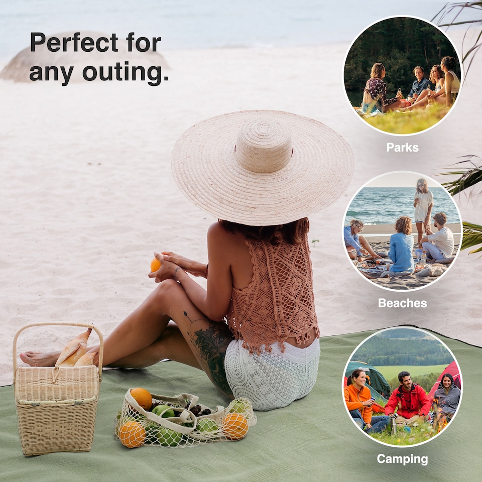 image 1 of Vonshef Picnic Blanket - Herringbone Outdoor Rug - 200x220cm